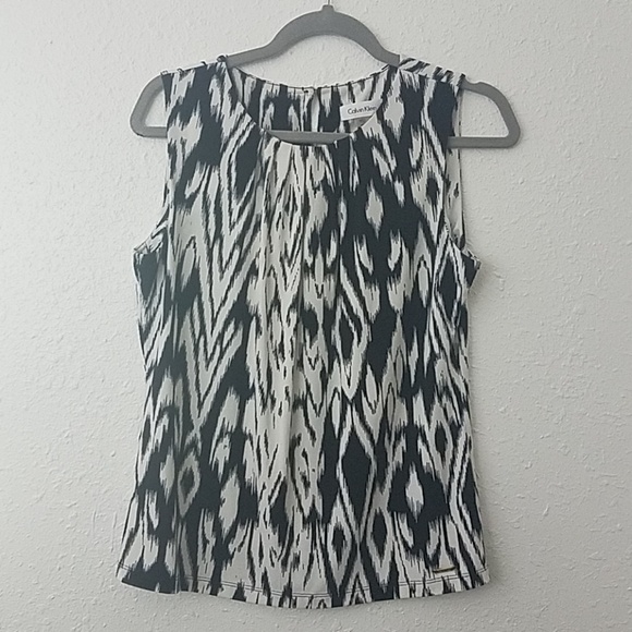 calvin klein PM Sleeveless blouse black white top - Picture 1 of 7